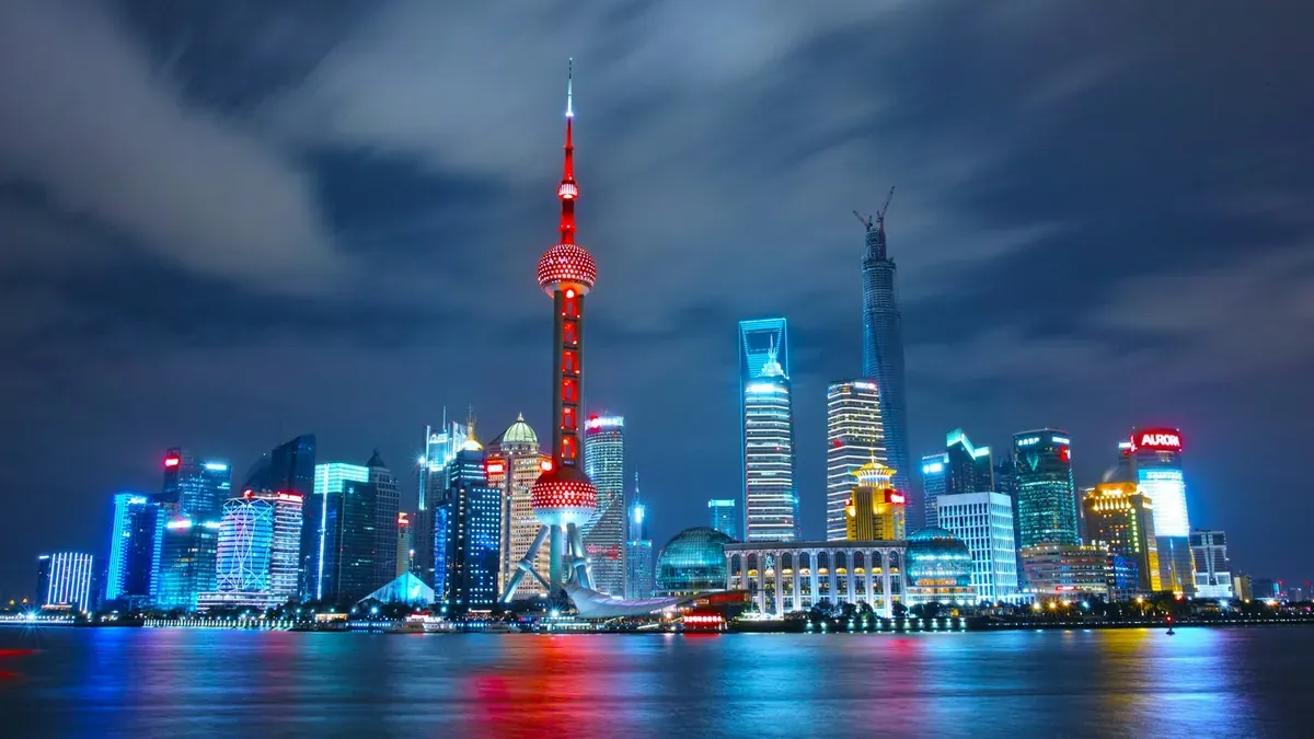 Shanghai skyline with the Oriental Pearl Tower at dusk