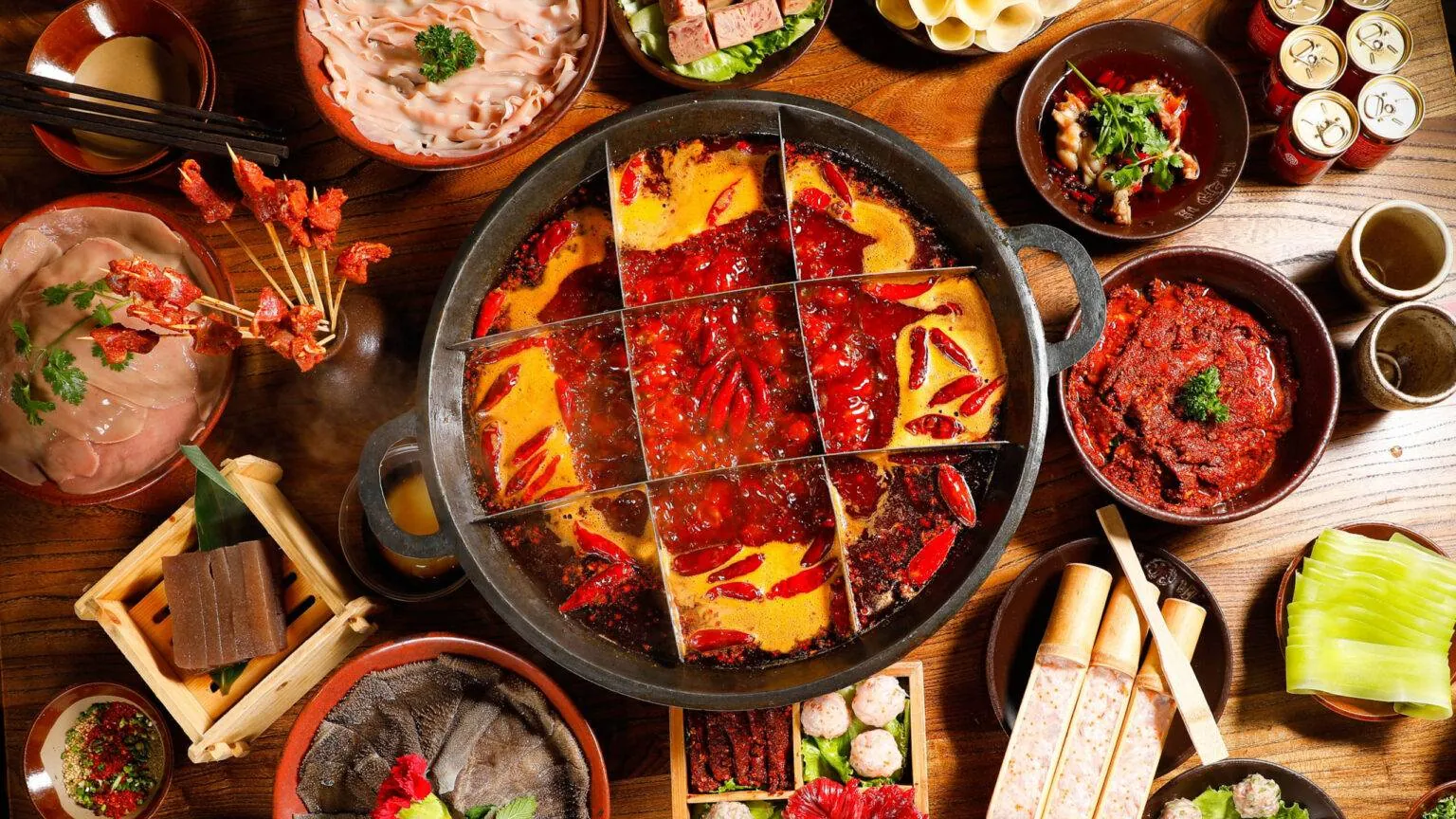 Chongqing hotpot served with a chilli oil broth