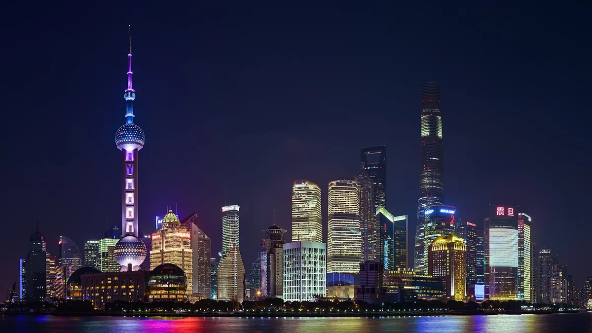 Pudong skyline across the Huangpu River at night, Shanghai