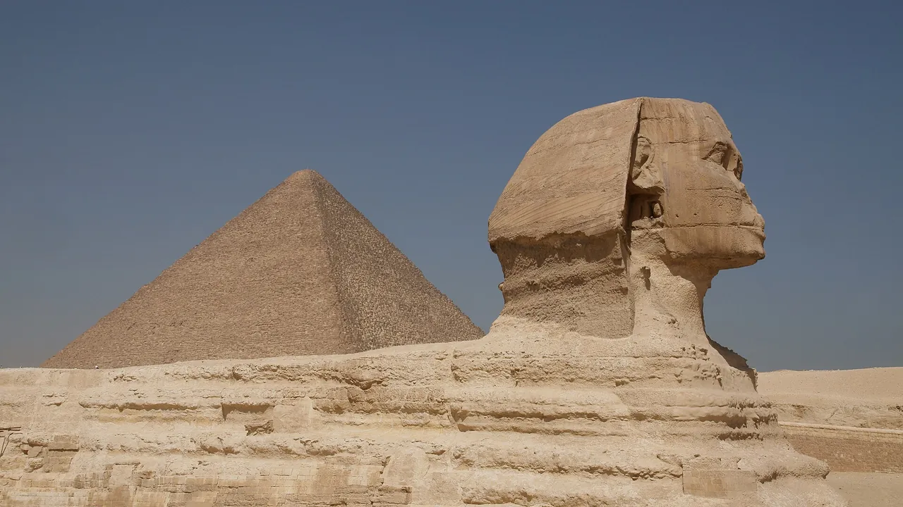 The Great Sphinx and the Pyramid of Cheops at Giza