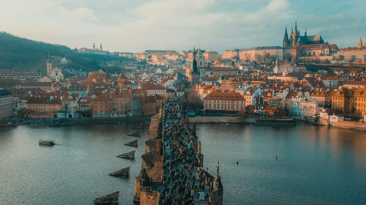 Prague old town and Charles Bridge at sunrise