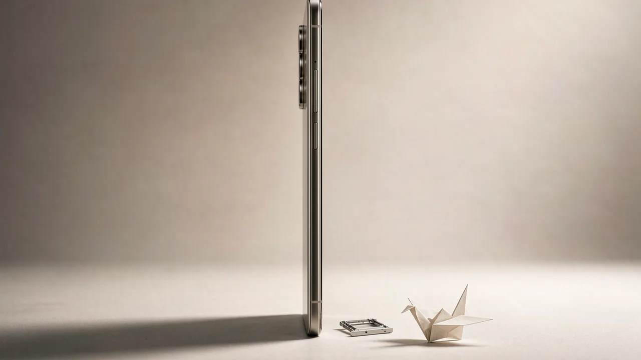Ultra-thin iPhone Air standing on a minimal background, slim profile highlighted