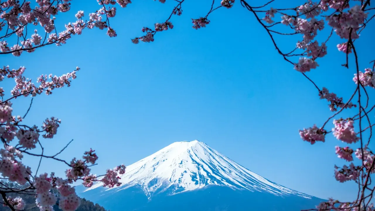 Mount Fuji with a pagoda in the foreground