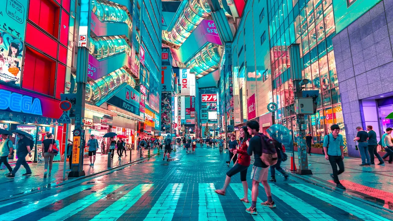 Tokyo Tower seen from a quiet street at dusk
