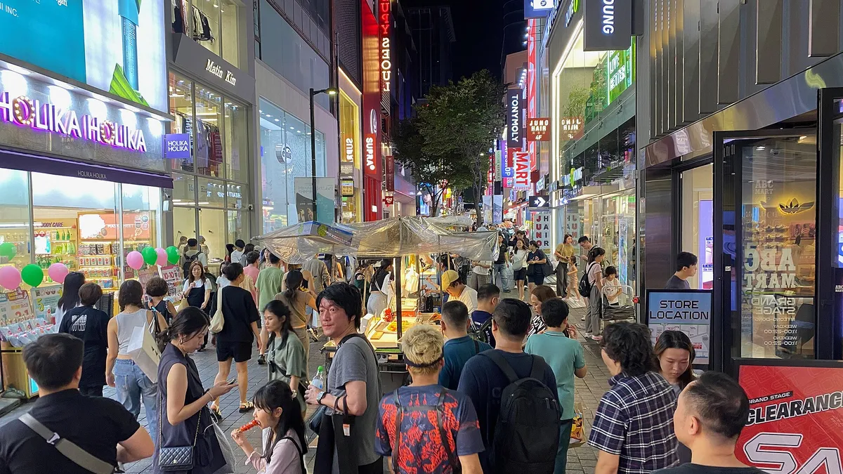 Crowded Myeongdong shopping street in Seoul