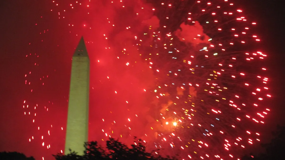 Obelisk and Fireworks of Fourth of July in Washington D.C