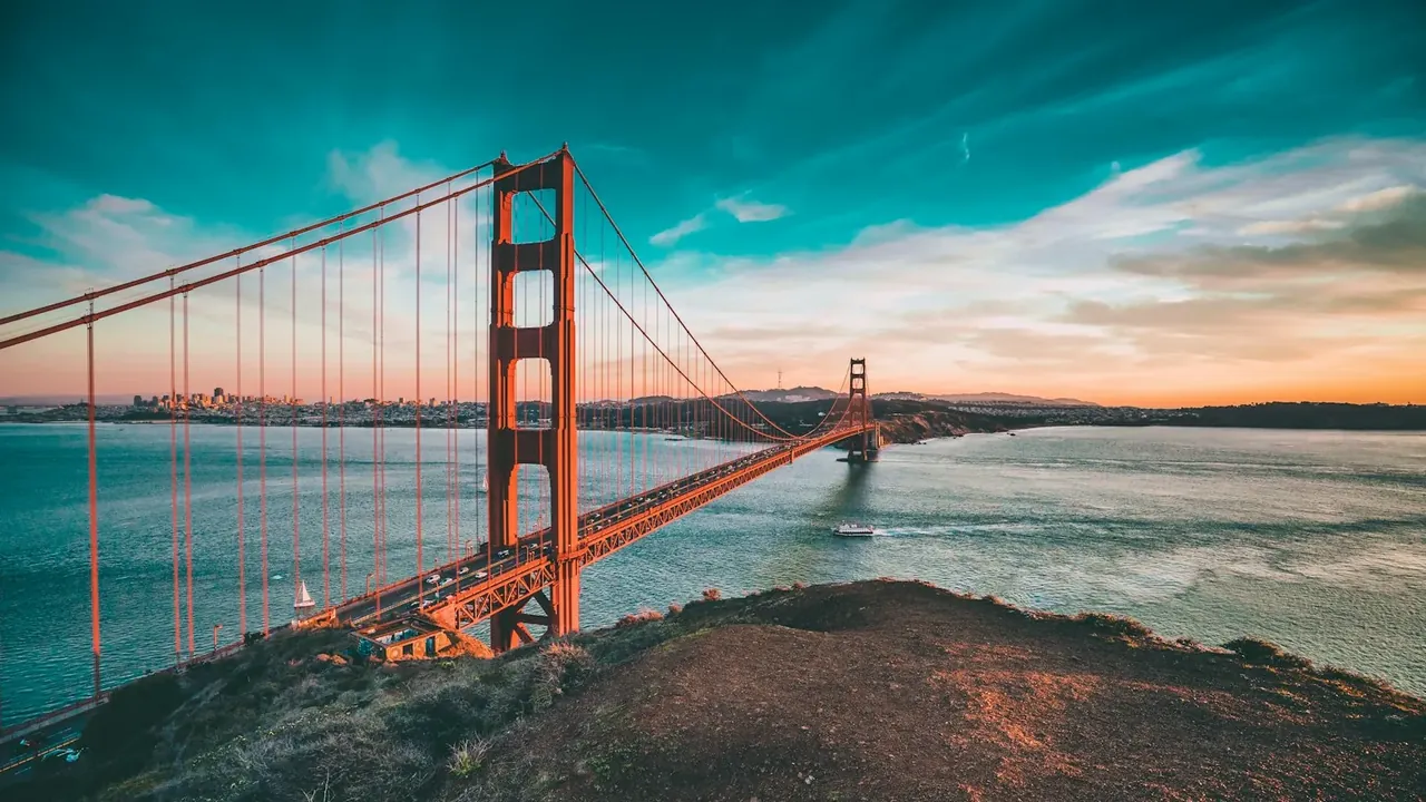 Golden Gate Bridge in warm evening light