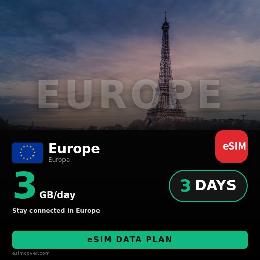 Europe E 8 countries eSIM data 3GB/giorno 3 giorni