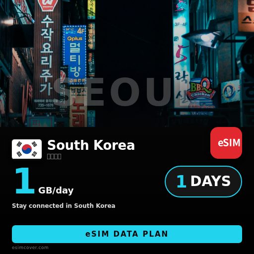 South Korea eSIM data 1GB/天 1 天